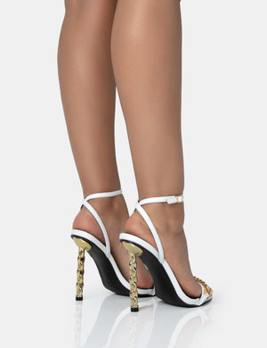 Link Up White Barely There Pointed Toe Stiletto Chain Heels