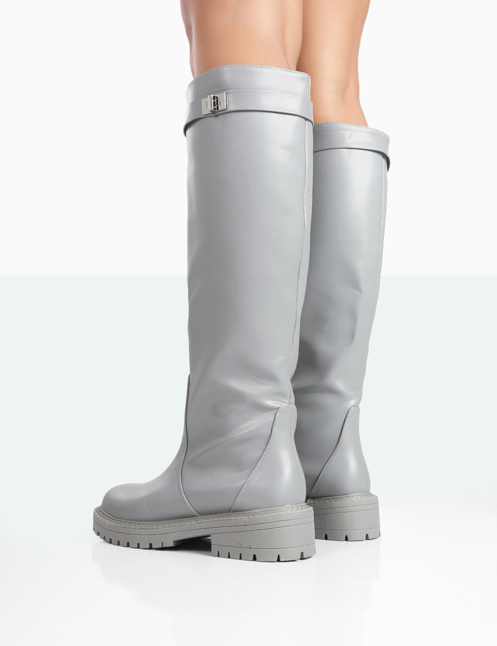 Grey leather tall on sale boots