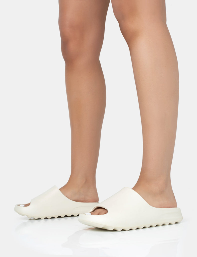 Brady Cream Rubber Flat Slider Sandals Public Desire
