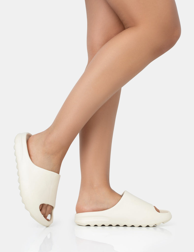Brady Cream Rubber Flat Slider Sandals Public Desire