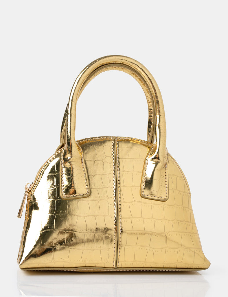 The Nova Metallic Gold Croc Grab Bag | Public Desire