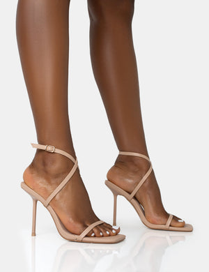 Amy Nude Strappy Barely There Square Toe Stiletto Heels