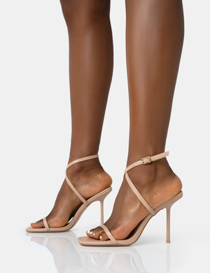 Amy Nude Strappy Barely There Square Toe Stiletto Heels
