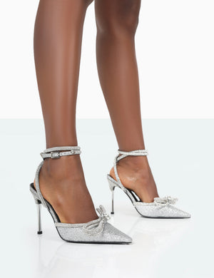 Silver Glitter High Heel Shoes Statuette