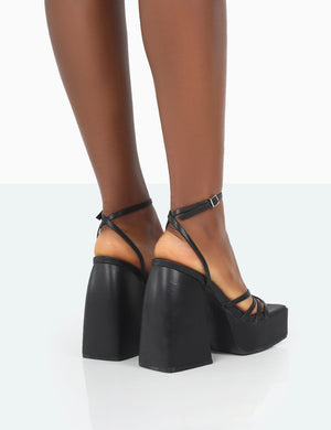 Amerie Black PU Chunky Square Toe Platform Block Heels