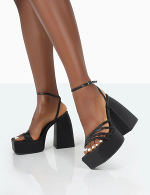 Amerie Black PU Chunky Square Toe Platform Block Heels