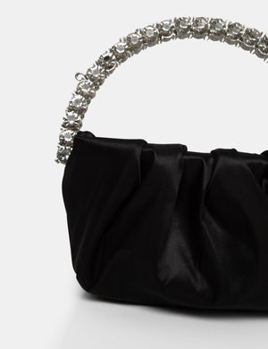 The Aurora Black Pu Diamante Handle Mini Bag