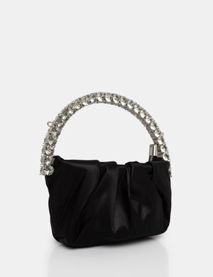 The Aurora Black Pu Diamante Handle Mini Bag