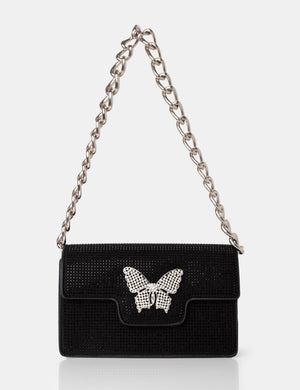 The Butterfly Black Diamante Shoulder Bag