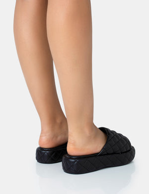 Mykonos Black Flatform Quilted Slider Sandals