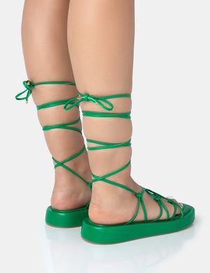 Babygirl Green Flatform Lace Up Sandals