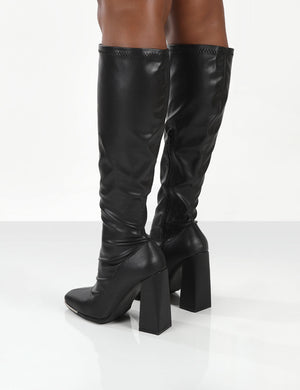 Caryn Black Pu Wide Fit Knee High Heeled Boot