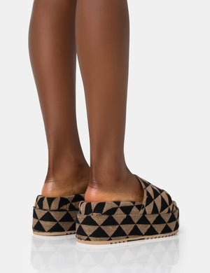 Cowrie Tan Geometric Print Platform Slider Sandal