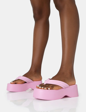 Kiko Baby Pink PU Padded Flip Flop Strap Platform Sandals