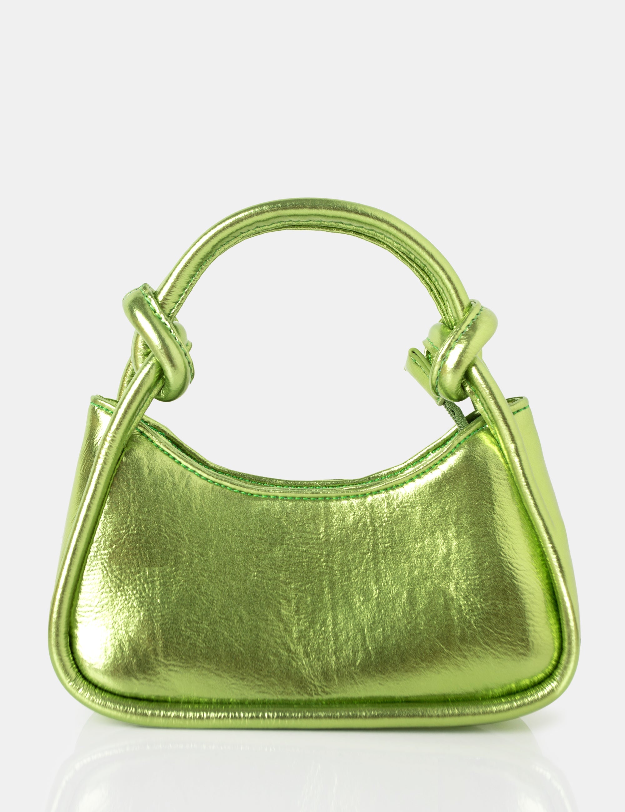 Knot Metallic Green Pu Knotted Top Handle Grab Bag