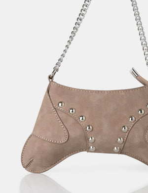 The Carmen Taupe Saddle Studded Chain Detail Shoulder Bag