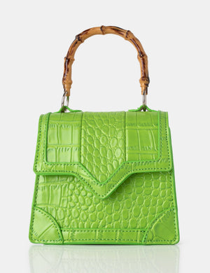 Jessica Apple Green Bamboo Top Handle Croc Mini Bag