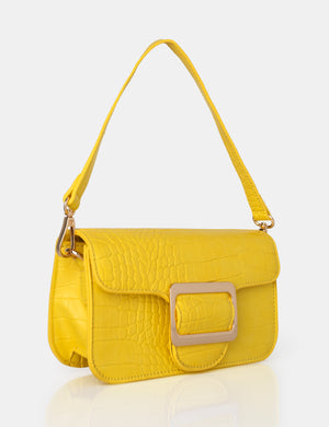 The Jana Yellow Croc Removeable Shoulder Strap Baguette Bag