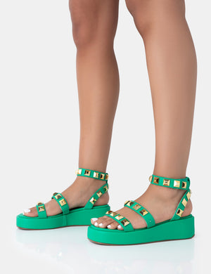 Wade Green Studded Strappy Platform Sandals