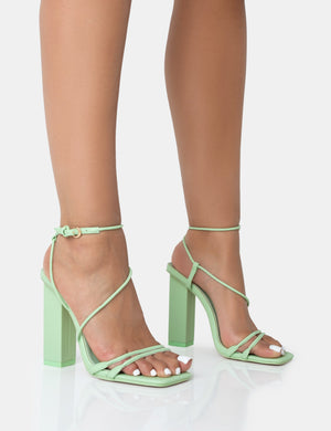 Marley Mint Green Pu Strappy Barely There Square Toe Block Heels