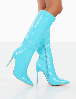 Horizon Wide Fit Blue Patent Knee High Boots