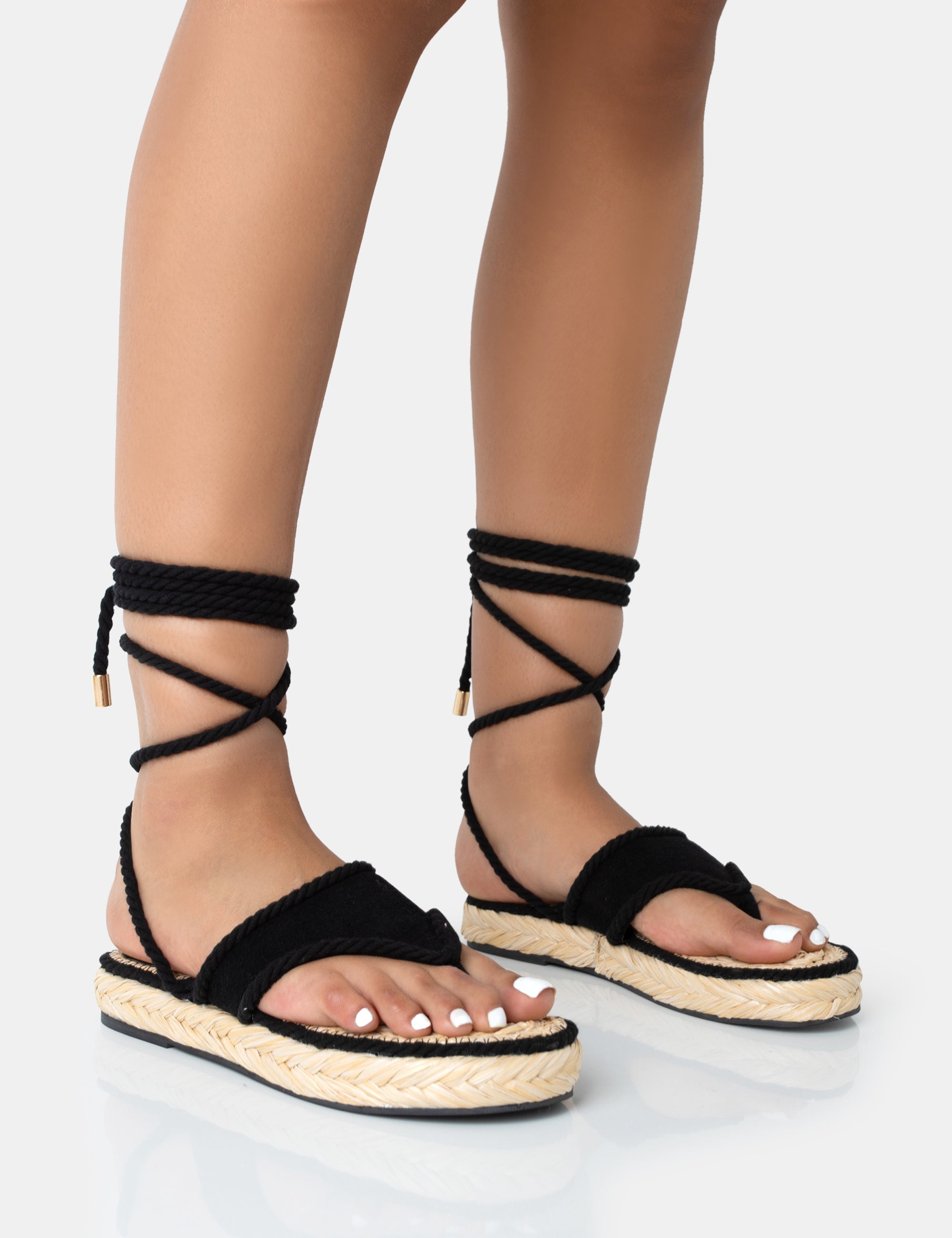 LAGUNA BEACH BLACK TOWELLING FLIP FLOP RAFFIA SANDALS