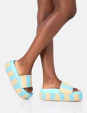 Tan Wide Fit PU Raffia Edge Flip Flop Sandals