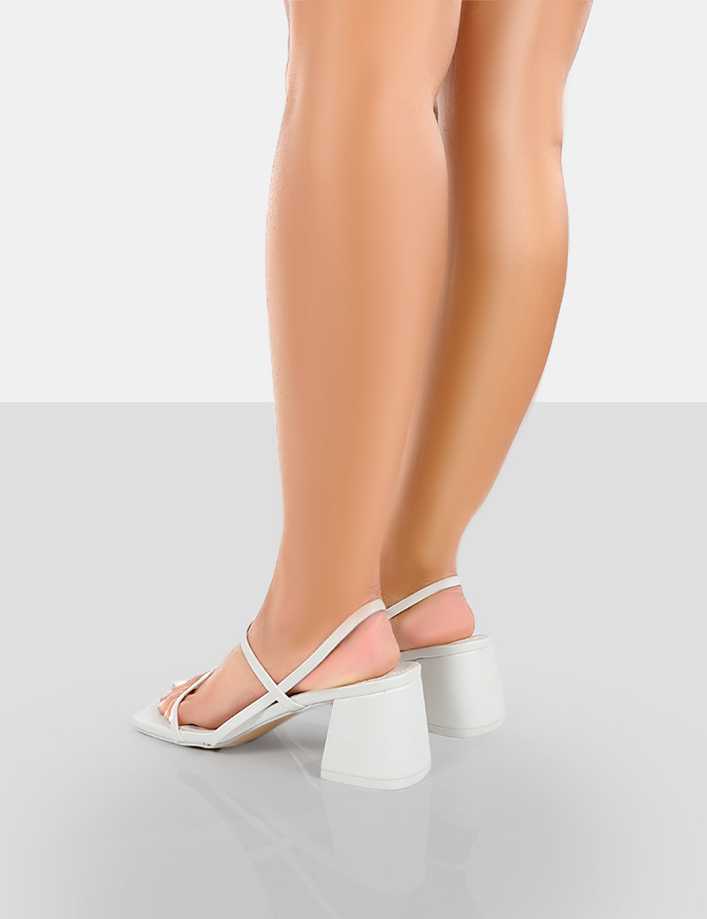 Just Realise White PU Strappy Square Toe Mid Block Heeled