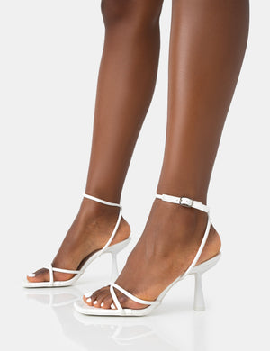 Bree White Patent Barely There Square Toe Mid Stiletto Heels