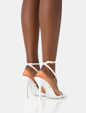 Catwalk White Pu Chain Strappy Square Toe Stiletto Heels