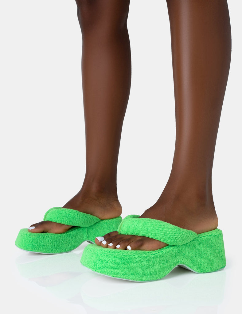 Havana Lime Towelling Flip Flop Chunky Platform Sandals | Public Desire