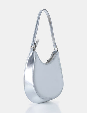 Zeta Metallic Silver Hobo Shoulder Bag