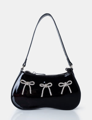 The Ariel Metallic Black Bow Diamante Shoulder Bag