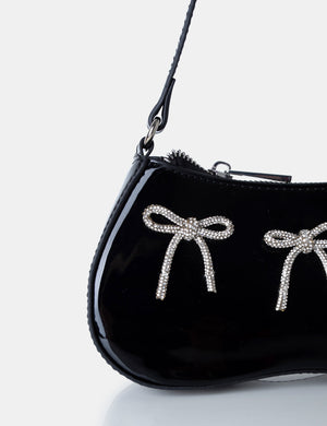 The Ariel Metallic Black Bow Diamante Shoulder Bag