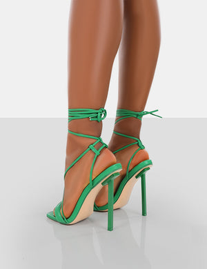 Paradiso Green PU Lace Up Stiletto Heels