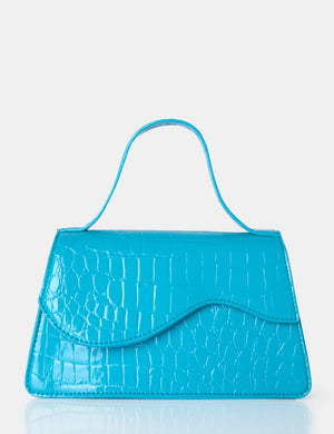 The Polly Blue Croc Top Handle Mini Bag