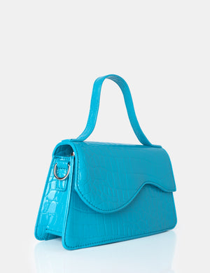 The Polly Blue Croc Top Handle Mini Bag