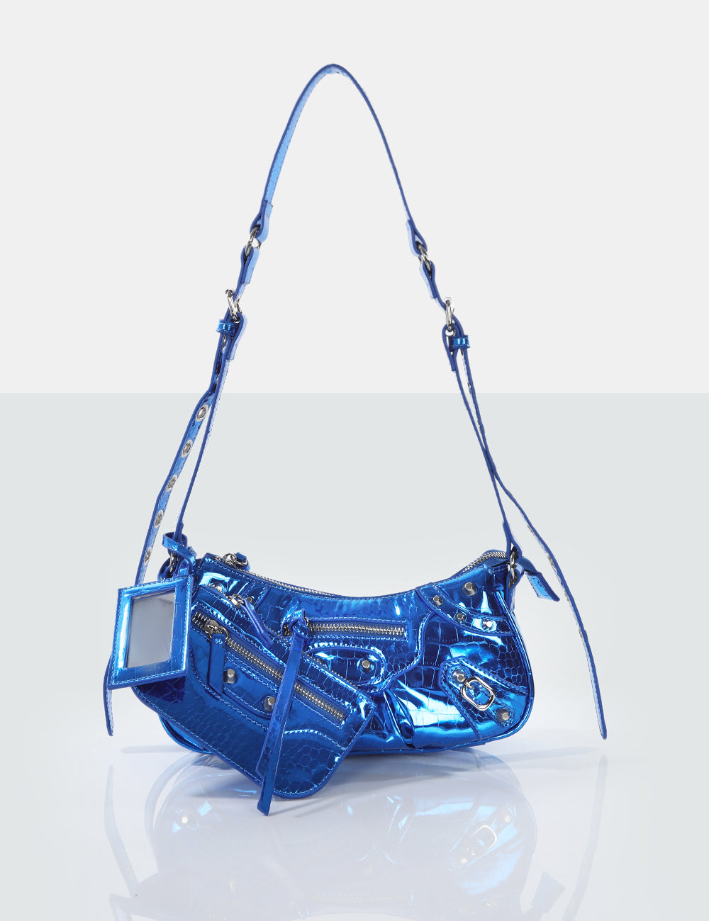 triple zipper jeans blue leather handbag — MUSEUM OUTLETS