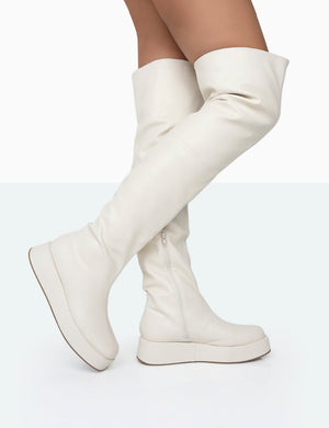Erica Bone Pu Chunky Platform Sole Over The Knee Boots