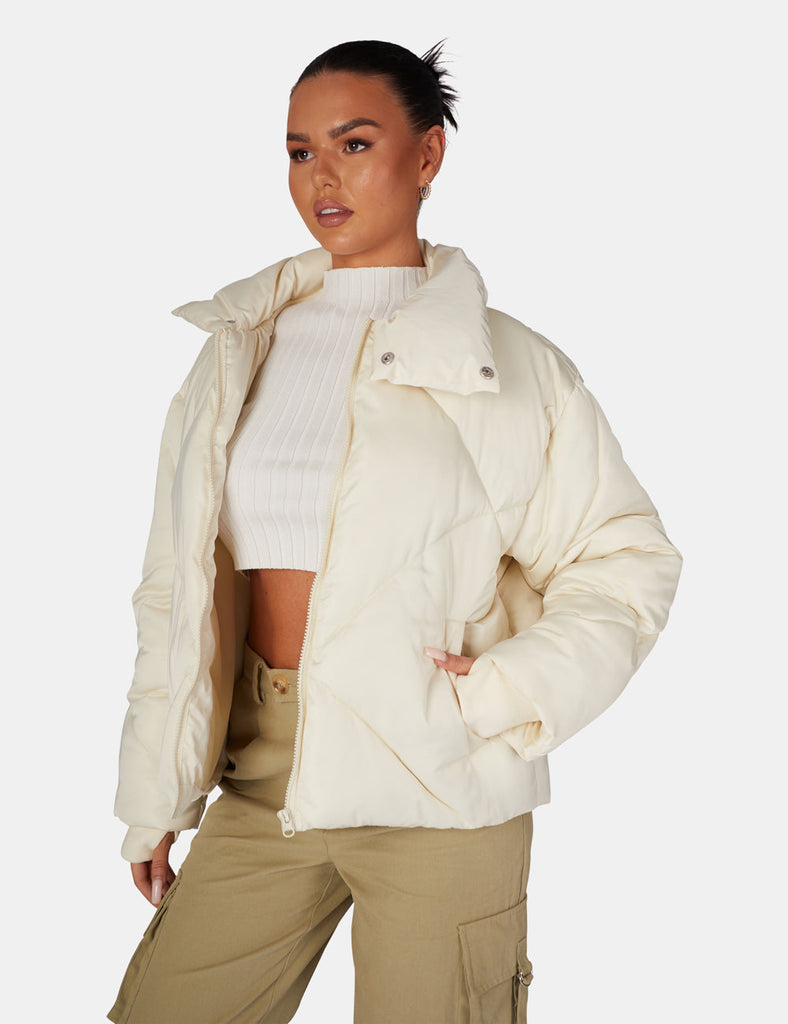 Soft Touch Quilted Puffer Jacket Ecru | Kaiia