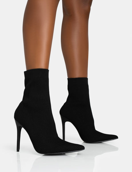 Black knitted pointed toe sock sales ankle boots