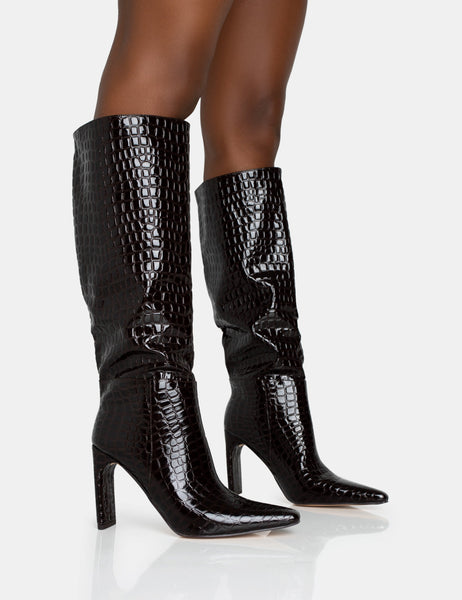 Patent croc knee high cheap cowboy boots