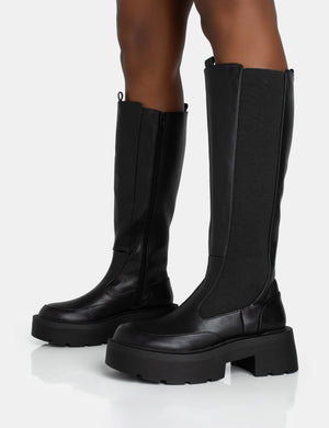 Envious Much Faux Suede Heeled Boot - Black  Faux suede heels, Black heel  boots, Suede heels boots
