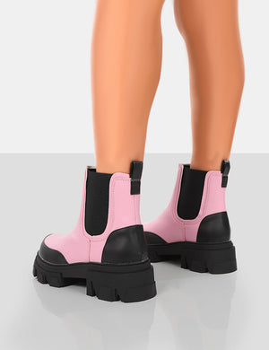 By Midnight Pink Pu Chunky Sole Chelsea Boots