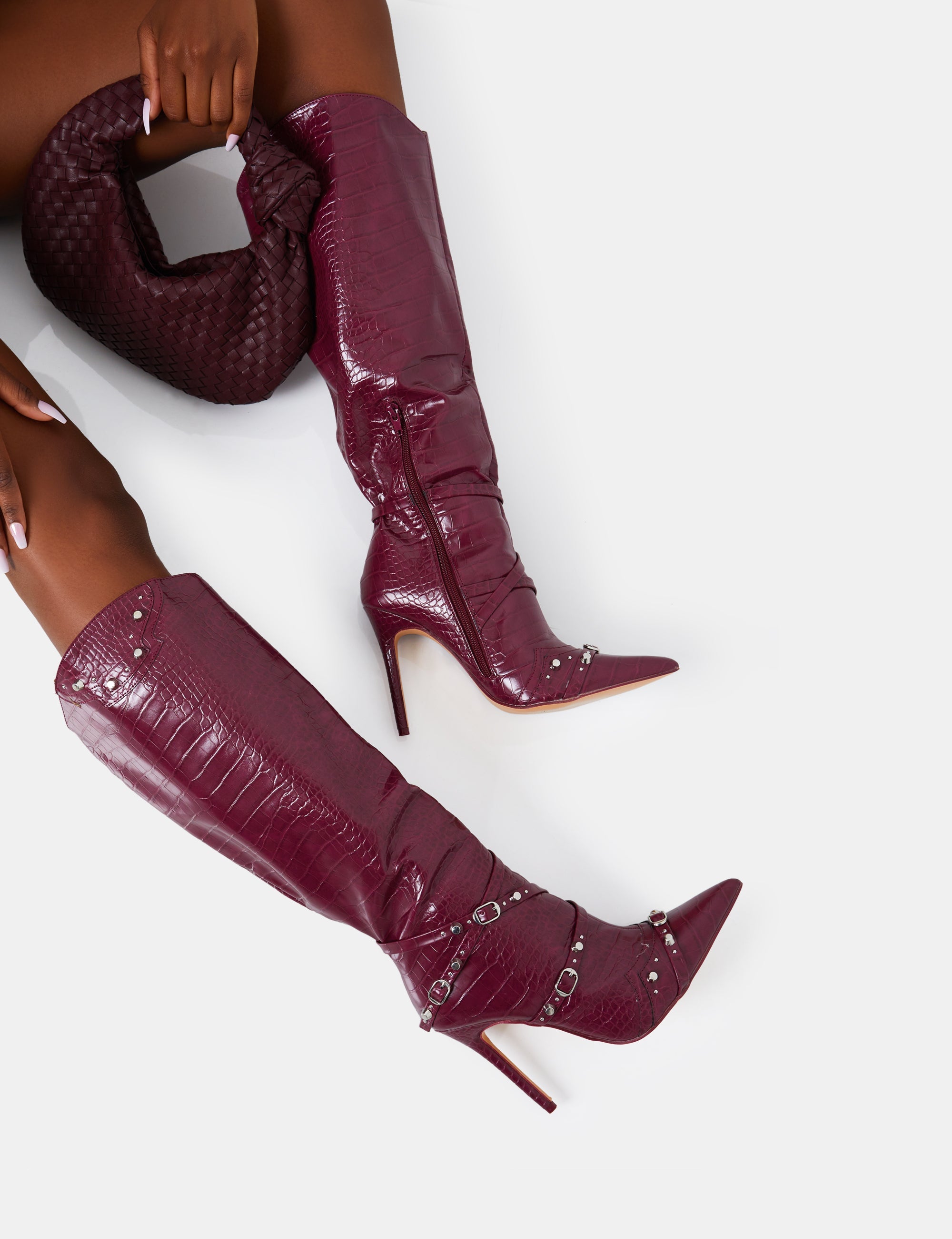 Burgundy croc clearance boots