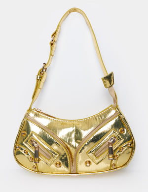 The Candice Zip Detailed Gold Croc Shoulder Bag