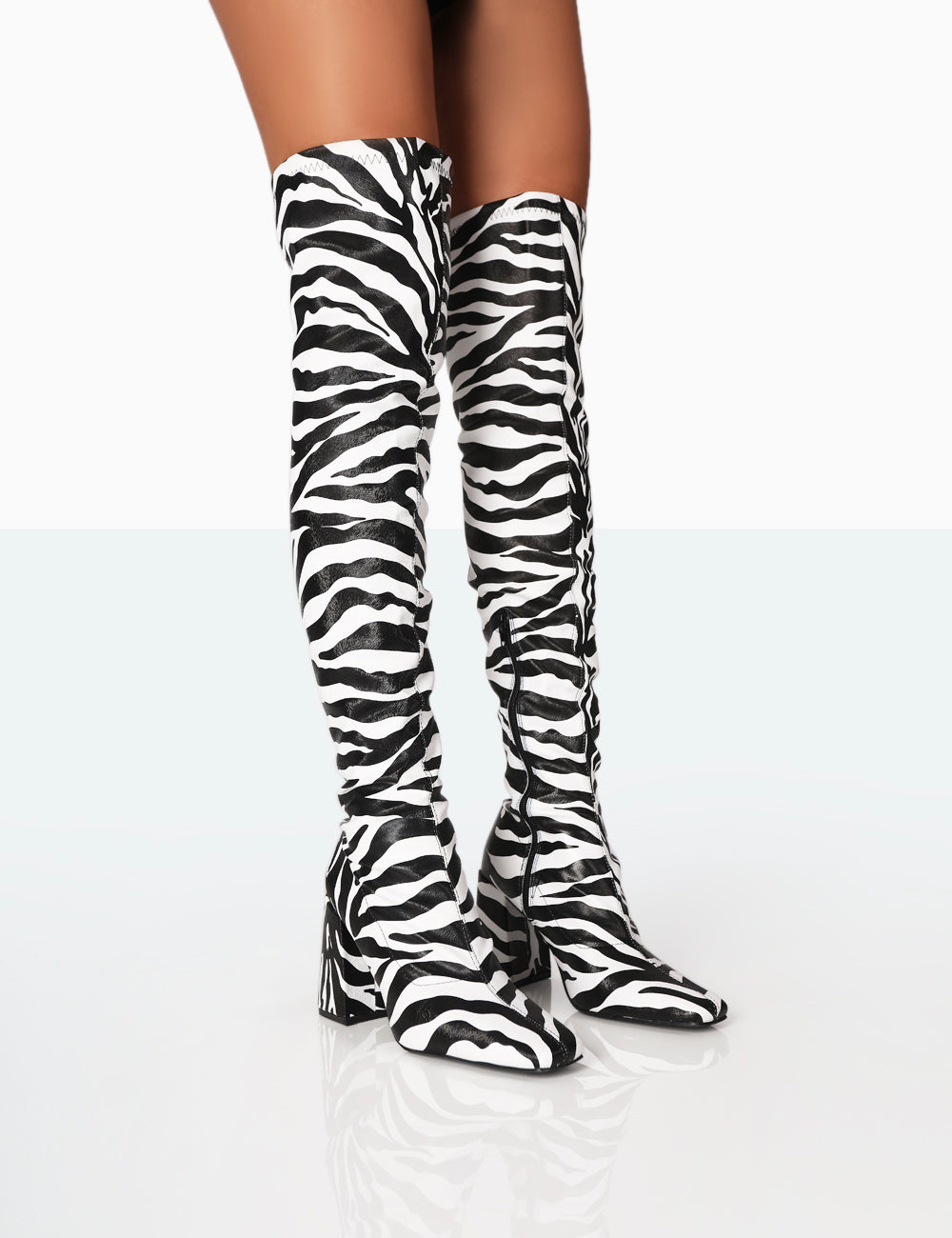 2024 Zebra print knee high lace ups