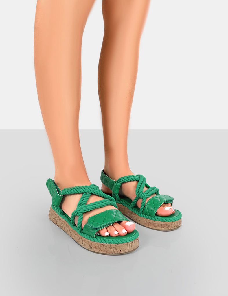 Miami Green Rope Flatform Lace Up Sandals | Public Desire