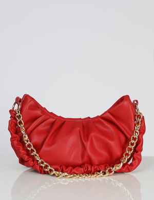 The Livy Red Grain Pu Chain Shoulder Bag
