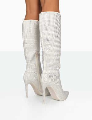 Lexi Silver Diamante Stiletto Knee High Boots